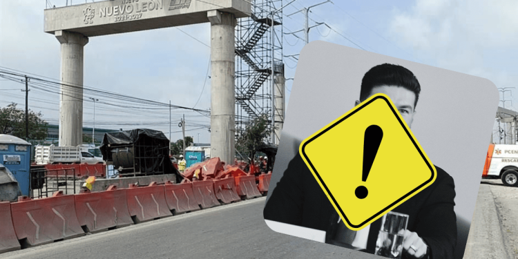 Highway Construction Zone with Plastic Barriers and Heavy Equipment; an Inset Card with a Yellow Warning Sign Obscuring a Man’s Photo. | La Silla Regia