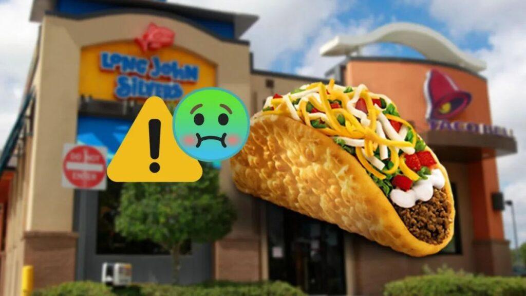 Bloque 2- Julio 8 | La Silla Regia Large Taco Leaning in Front of a Long John Silver's Restaurant, with a Yellow Warning Triangle and Sad-face Emoji Nearby. | La Silla Regia