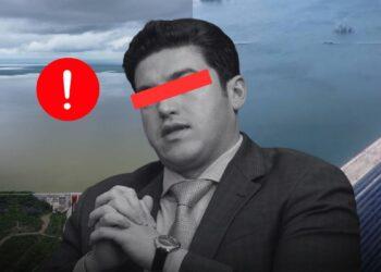 Collage of a man in a suit with a red censor bar over eyes and a red warning dot, signaling a cautionary alert.